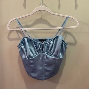 Blue satin cropped tank top